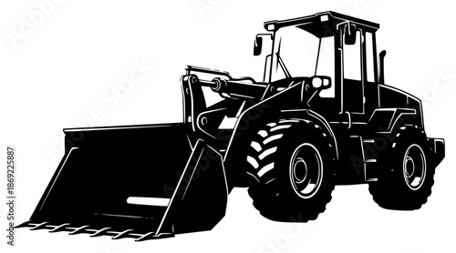 a black and white illustration of a bulldozer, black, bulldozer, illustration, silhouette, tractor, against transparent background