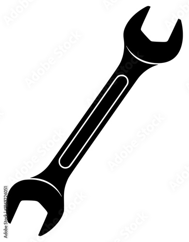black silhouette of a wrench on a , black, icon, silhouette, against transparent background