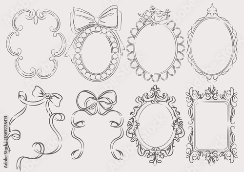 Chateau Vintage Frames Set.  Editable Vector Outline Ornaments