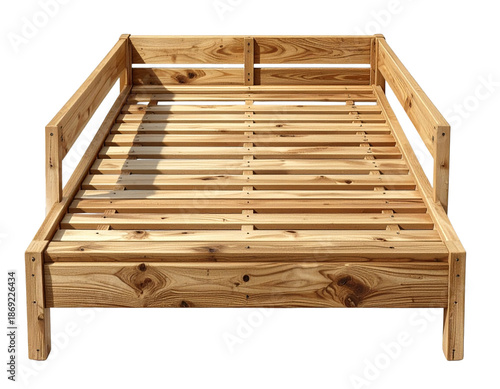 Wooden Camp Bed in Natural Oak, Front View, Isolated on Transparent Background