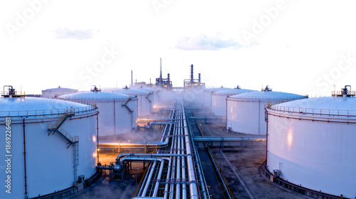 Oil Refinery with Storage Tanks and Pipes