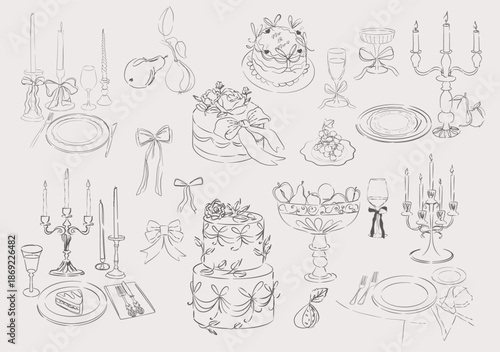 Chateau Dining & Celebration Sketches. Elegant Vector Elements