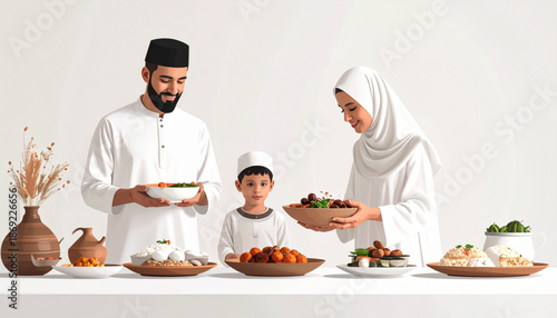 Family Sharing Iftar Meal Together During Ramadan, Vector Illustration of Togetherness and Gratitude
