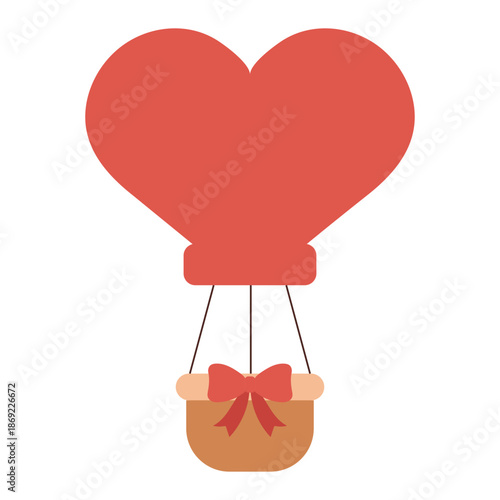 Heart shaped hot air balloon. Romantic travel and adventure vector illustration