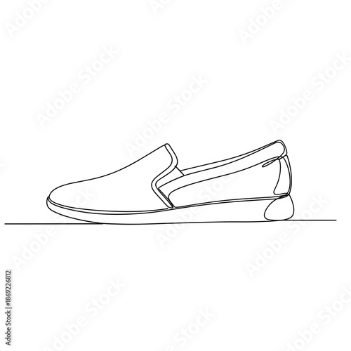 Slip-on shoe outline drawing in black and white minimalist style