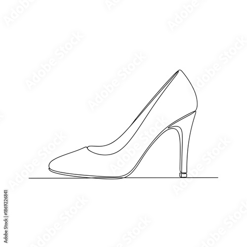 High heel shoe outline drawing in black and white minimalist style