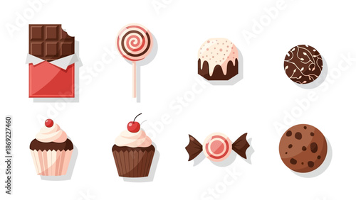 Variety of Sweet Treats Delicious Chocolates, Candies, Cupcakes, and Cookies for Dessert