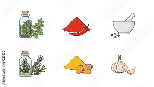 Collection of Herbs, Spices, and Aromatics A Culinary and Herbal Illustration