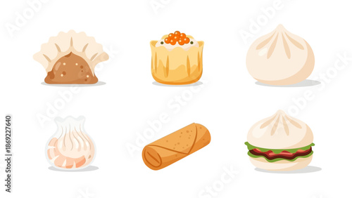Delicious Asian Cuisine Dumplings, Siu Mai, and Spring Rolls - A Culinary Delight