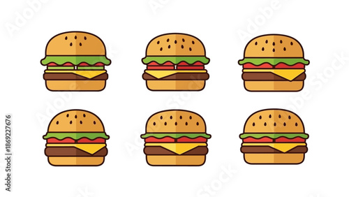 Delicious Burger Collection A Variety of Appetizing Cheeseburgers in Vector Illustration