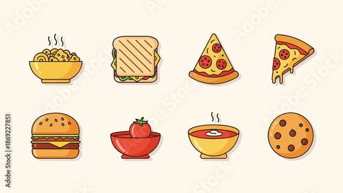 Colorful Food Icons A Collection of Delicious Illustrations for Various Culinary Delights