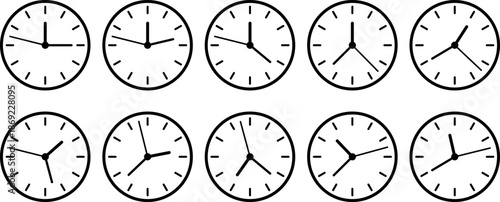 Set of minimalist clock faces in flat design