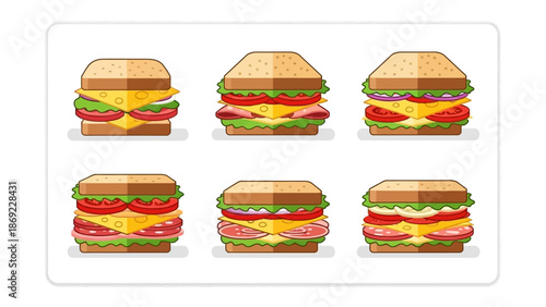 Delicious Sandwich Variety A Colorful Illustration of Classic Sandwich Combinations