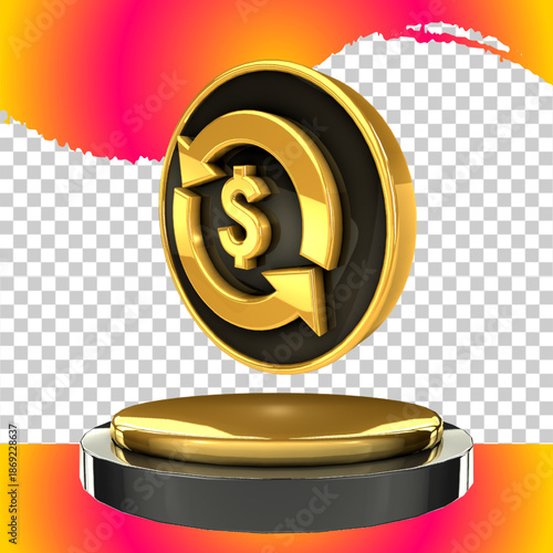 luxury gold icon dollar 3d render right side view