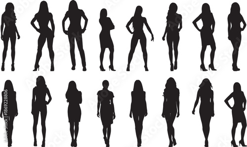 silhouettes of business modern girl pose