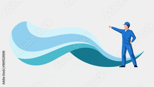 Illustration of a confident engineer presenting a water management solution vector