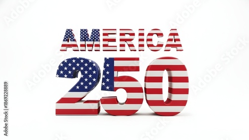 America 250 Years Anniversary Celebration with US Flag Pattern 3D Text