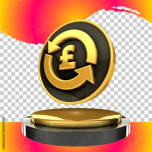 luxury gold icon pound 3d render bottom side view