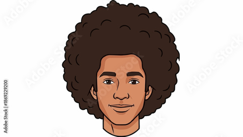 Cartoon illustration of a young man with a large afro hairstyle.