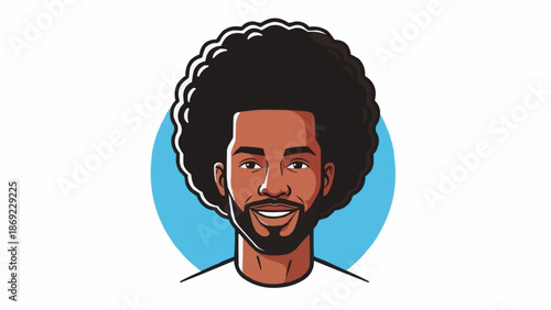 Cartoon portrait of a smiling Black man with an afro hairstyle.