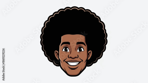 Cartoon portrait of a smiling Black man with an afro hairstyle.