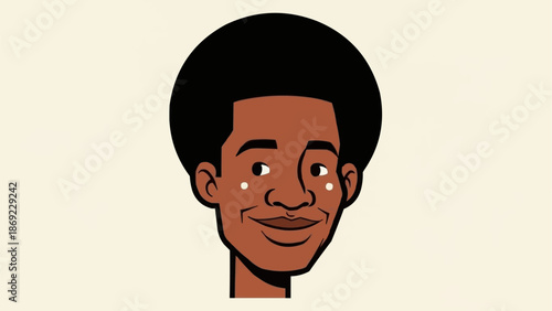 Cartoon portrait of a smiling young Black man with an afro hairstyle.