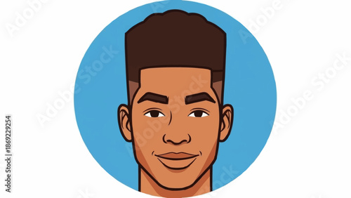 Cartoon portrait of a young man with a flat top haircut.