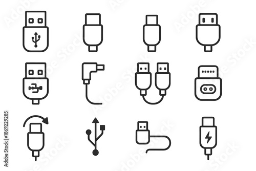 Connector symbol vector mini micro data icon icons usb plug cable