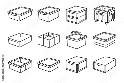 Bin vector container lid slider plastic icons clear icon storage acrylic