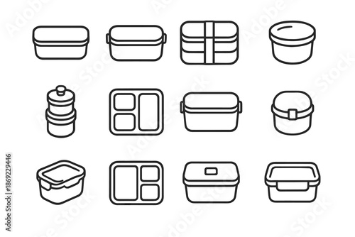 Vector icon lunch mini microwaveable clips stackable lid box tiered bin meal