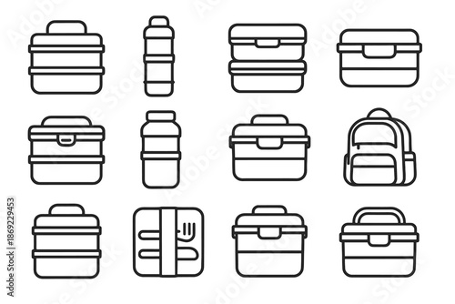 Sealed food snack vector tray bin picnic travel icon stack
