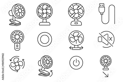 Clip cooling vector fan cable symbol device desk icon feature compact oscillation