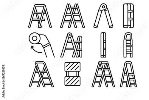 Folding support icons joint safety frame vector icon lock ladder state folded