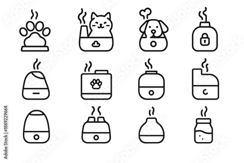 Rounded steamer humidifier icon mode diffuser room friendly soft small vector pet