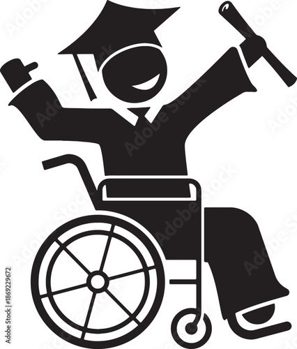 Disabled Athlete in Wheelchair Celebration Icon Vector