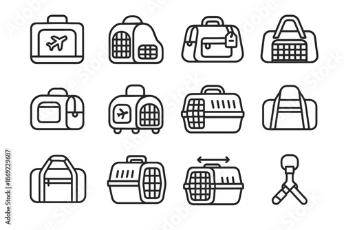 Travel vector carrier pet airline mesh airplane window icon adjustable bag