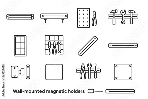 Panel rail vector magnetic magnet angled holder icons flat screws icon slim