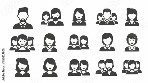 Collection of diverse people icons representing different individuals and groups.
