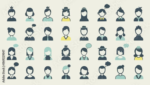 Collection of Diverse People Icons Representing Different Personalities.