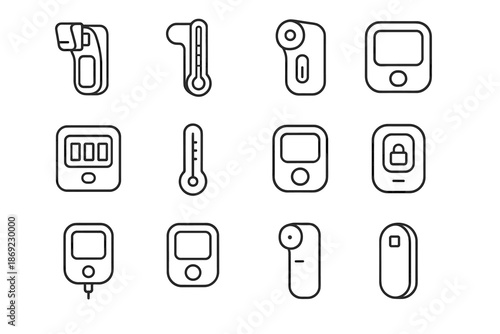 Screen compact vector surface outline access icon tactile probe tab set thermometer