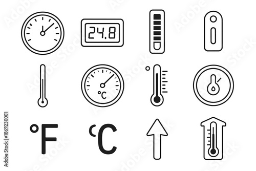 Classic digital dial scale vector thermometers icon dual set bar round external