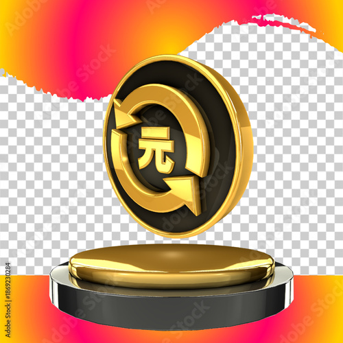 luxury gold icon yuan 3d render right side view
