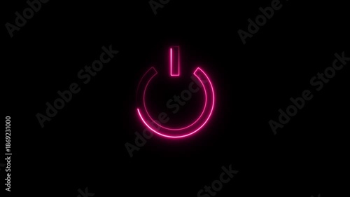 Glowing neon power button icon animation. Switch startup neon turns on off button animation.  Neon power reset button sign animation.