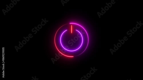 Glowing neon power button icon animation. Switch startup neon turns on off button animation.  Neon power reset button sign animation.