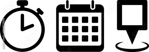 Time management icons set - clock, calendar, and download