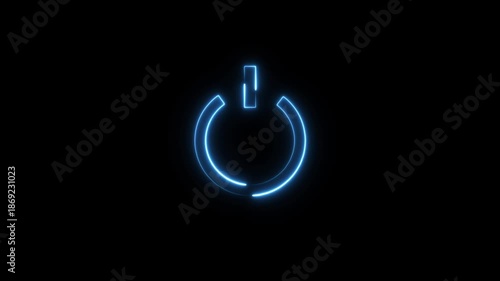 Glowing neon power button icon animation. Switch startup neon turns on off button animation.  Neon power reset button sign animation.