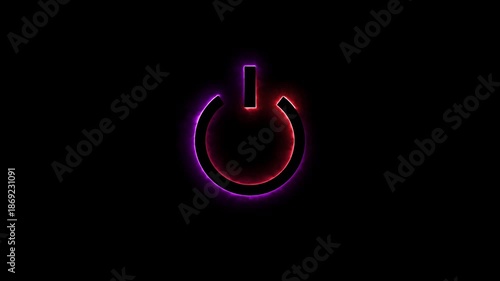 Glowing neon power button icon animation. Switch startup neon turns on off button animation.  Neon power reset button sign animation.