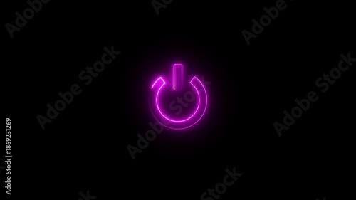 Glowing neon power button icon animation. Switch startup neon turns on off button animation.  Neon power reset button sign animation.