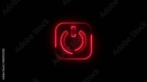 Glowing neon power button icon animation. Switch startup neon turns on off button animation.  Neon power reset button sign animation.