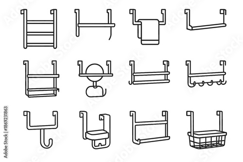 Towel shelf vector rack bend icon bathroom bar curved soft door holder